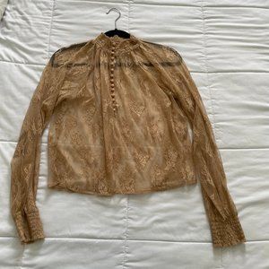 Nude / Tan sheer mesh floral detail top